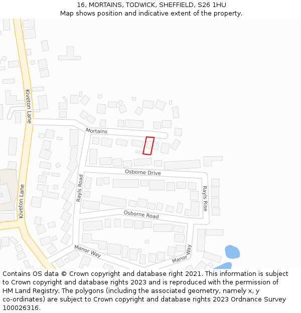 16, MORTAINS, TODWICK, SHEFFIELD, S26 1HU: Location map and indicative extent of plot