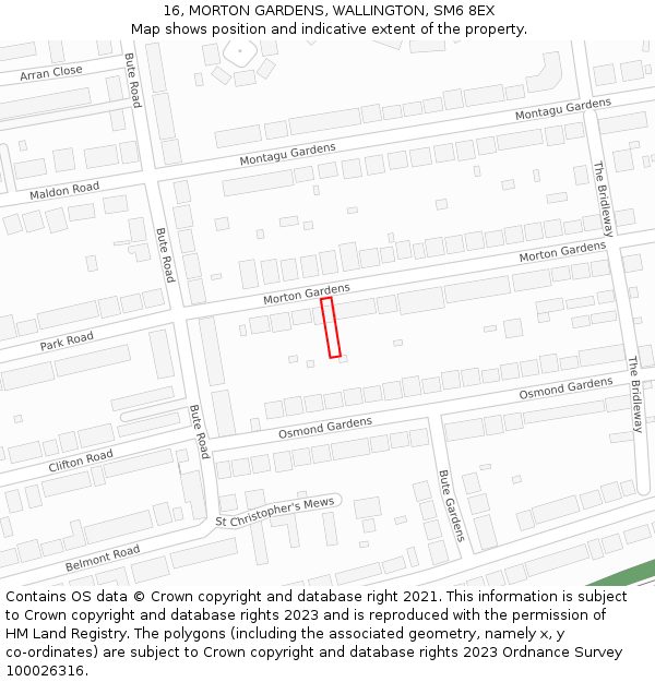 16, MORTON GARDENS, WALLINGTON, SM6 8EX: Location map and indicative extent of plot