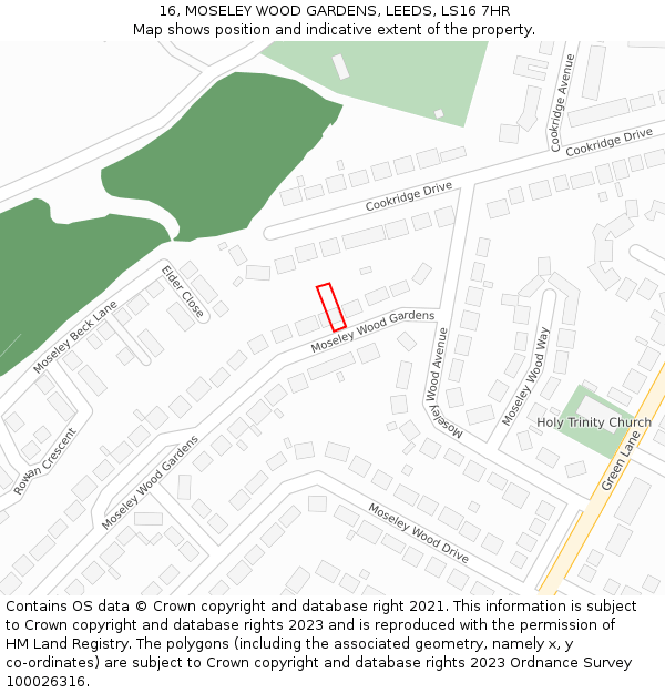16, MOSELEY WOOD GARDENS, LEEDS, LS16 7HR: Location map and indicative extent of plot