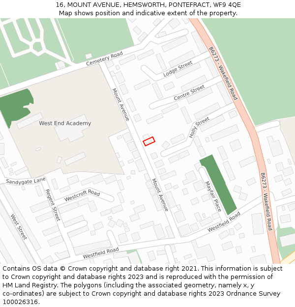 16, MOUNT AVENUE, HEMSWORTH, PONTEFRACT, WF9 4QE: Location map and indicative extent of plot