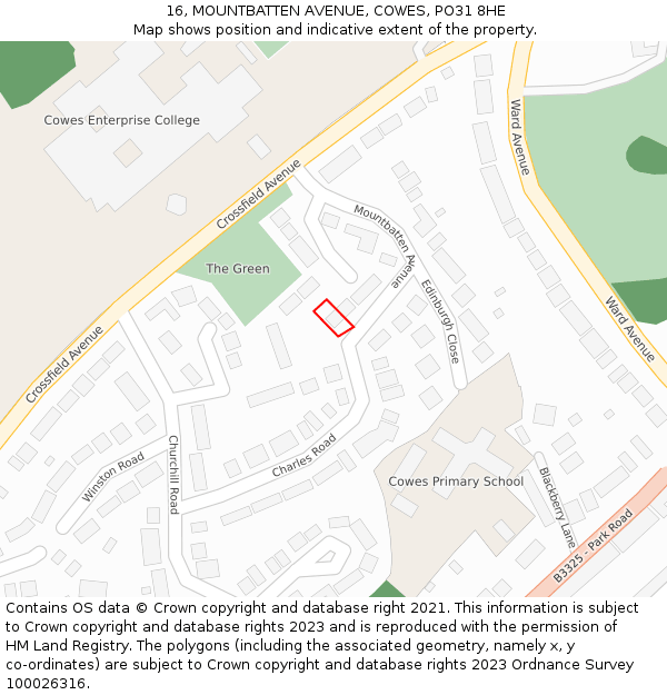16, MOUNTBATTEN AVENUE, COWES, PO31 8HE: Location map and indicative extent of plot
