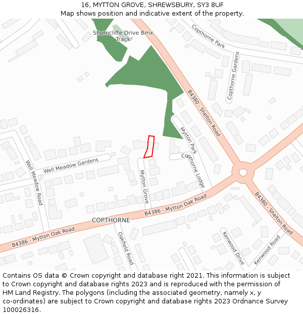16, MYTTON GROVE, SHREWSBURY, SY3 8UF: Location map and indicative extent of plot