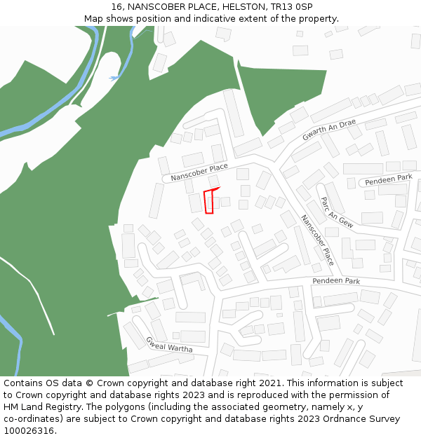16, NANSCOBER PLACE, HELSTON, TR13 0SP: Location map and indicative extent of plot