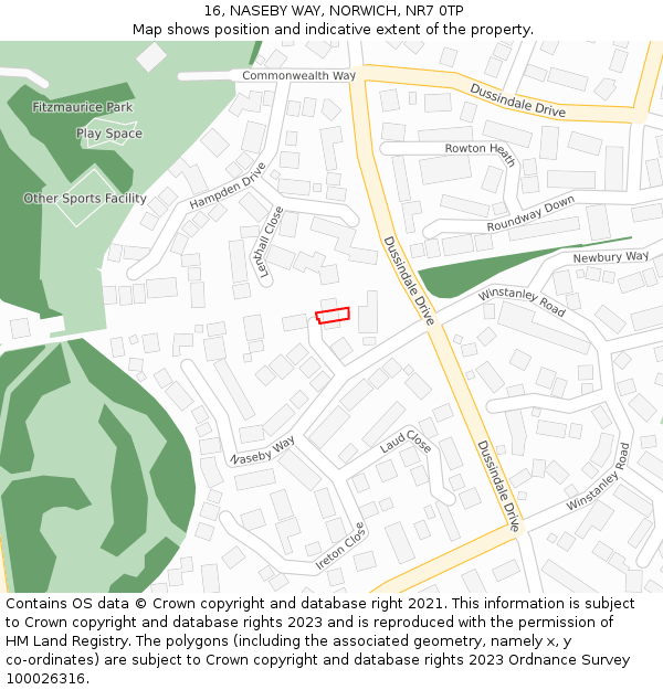16, NASEBY WAY, NORWICH, NR7 0TP: Location map and indicative extent of plot