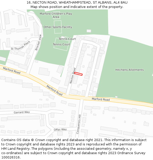 16, NECTON ROAD, WHEATHAMPSTEAD, ST ALBANS, AL4 8AU: Location map and indicative extent of plot
