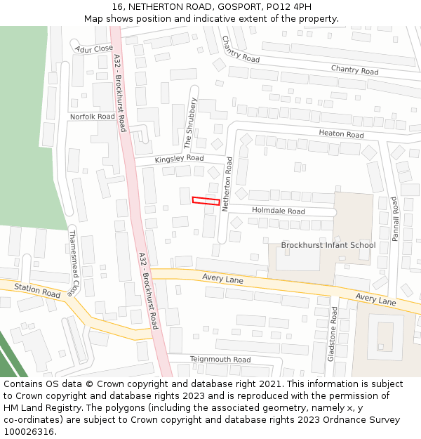 16, NETHERTON ROAD, GOSPORT, PO12 4PH: Location map and indicative extent of plot