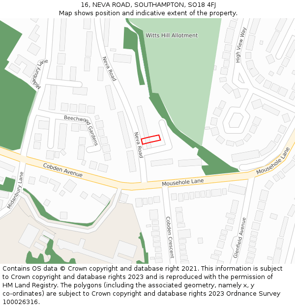 16, NEVA ROAD, SOUTHAMPTON, SO18 4FJ: Location map and indicative extent of plot