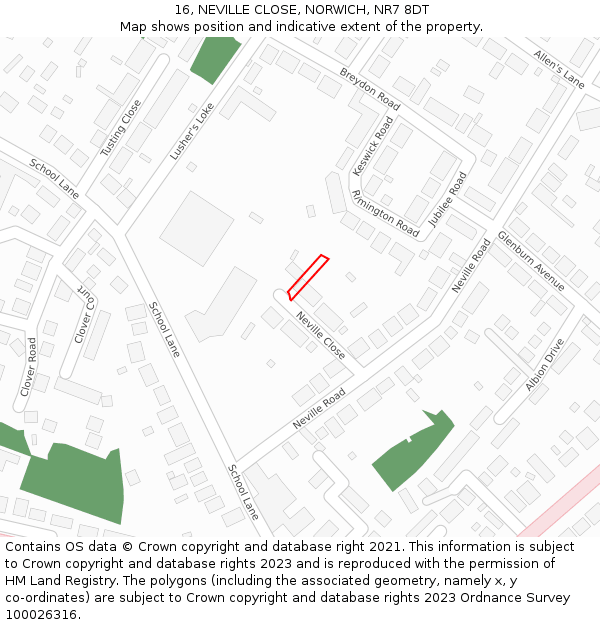 16, NEVILLE CLOSE, NORWICH, NR7 8DT: Location map and indicative extent of plot