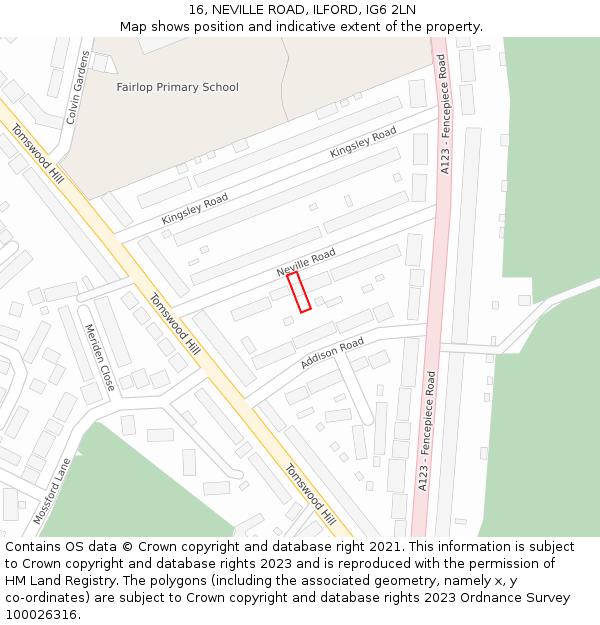 16, NEVILLE ROAD, ILFORD, IG6 2LN: Location map and indicative extent of plot