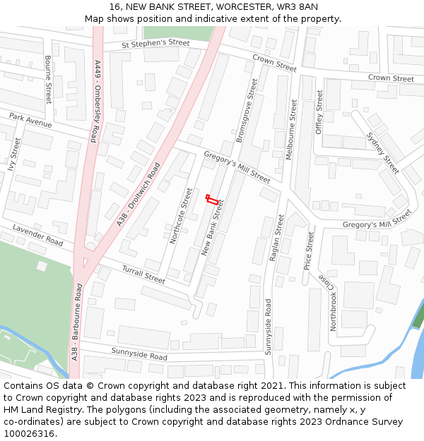 16, NEW BANK STREET, WORCESTER, WR3 8AN: Location map and indicative extent of plot