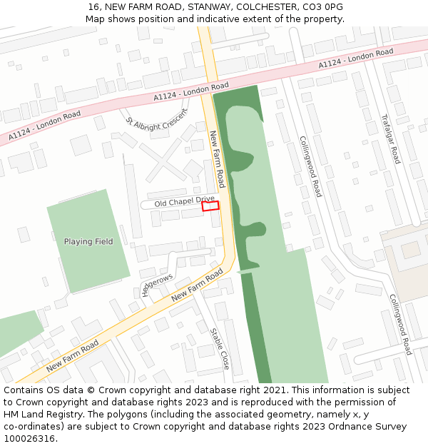 16, NEW FARM ROAD, STANWAY, COLCHESTER, CO3 0PG: Location map and indicative extent of plot
