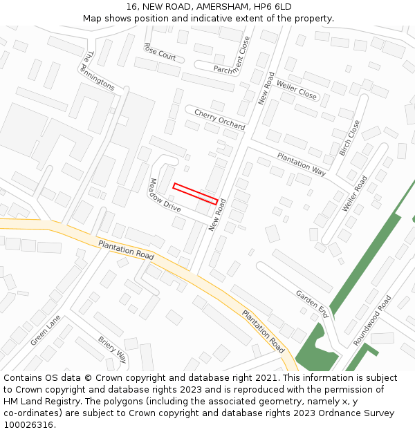 16, NEW ROAD, AMERSHAM, HP6 6LD: Location map and indicative extent of plot
