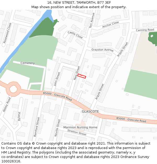 16, NEW STREET, TAMWORTH, B77 3EF: Location map and indicative extent of plot