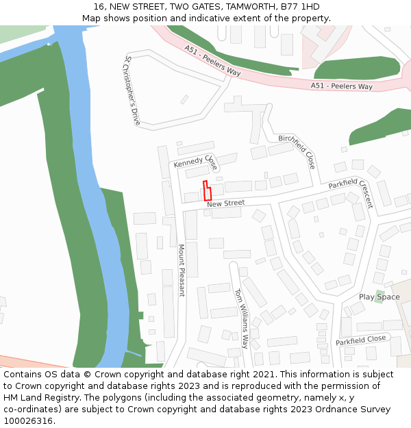 16, NEW STREET, TWO GATES, TAMWORTH, B77 1HD: Location map and indicative extent of plot