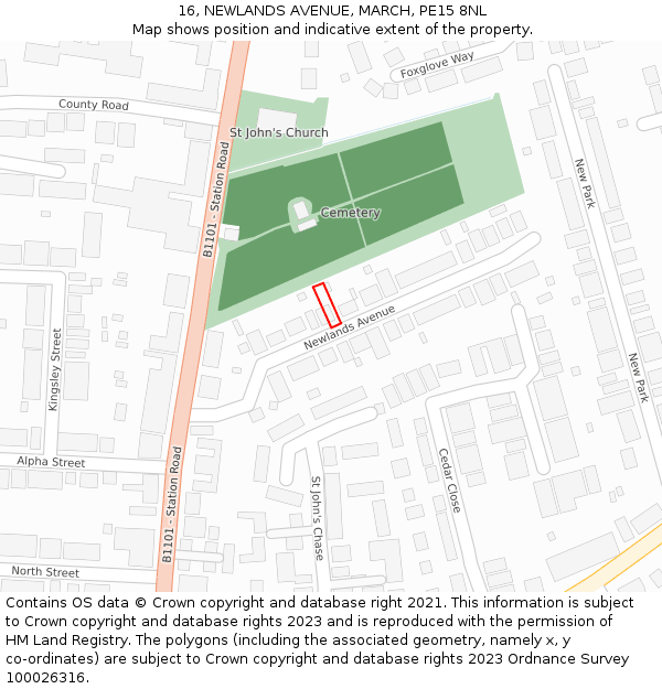 16, NEWLANDS AVENUE, MARCH, PE15 8NL: Location map and indicative extent of plot