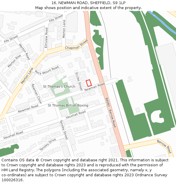 16, NEWMAN ROAD, SHEFFIELD, S9 1LP: Location map and indicative extent of plot