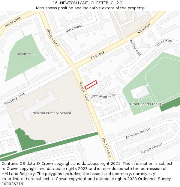 16, NEWTON LANE, CHESTER, CH2 2HH: Location map and indicative extent of plot
