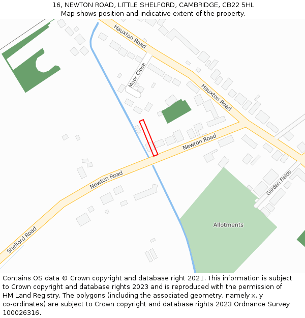 16, NEWTON ROAD, LITTLE SHELFORD, CAMBRIDGE, CB22 5HL: Location map and indicative extent of plot