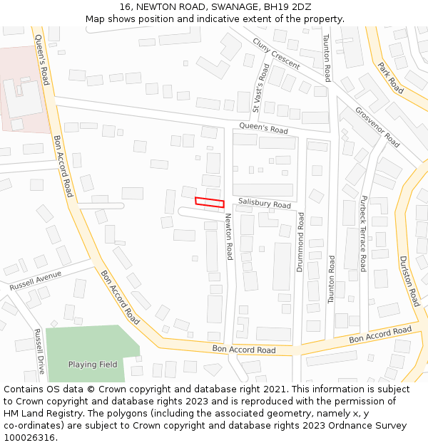 16, NEWTON ROAD, SWANAGE, BH19 2DZ: Location map and indicative extent of plot