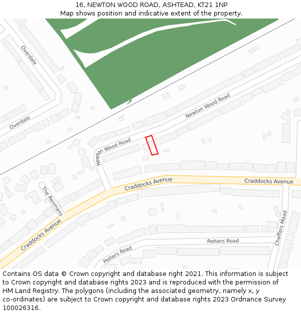 16, NEWTON WOOD ROAD, ASHTEAD, KT21 1NP: Location map and indicative extent of plot