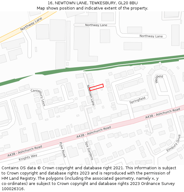 16, NEWTOWN LANE, TEWKESBURY, GL20 8BU: Location map and indicative extent of plot