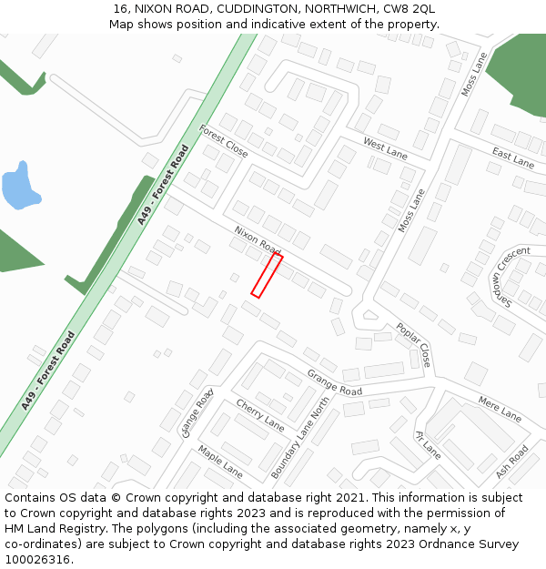 16, NIXON ROAD, CUDDINGTON, NORTHWICH, CW8 2QL: Location map and indicative extent of plot