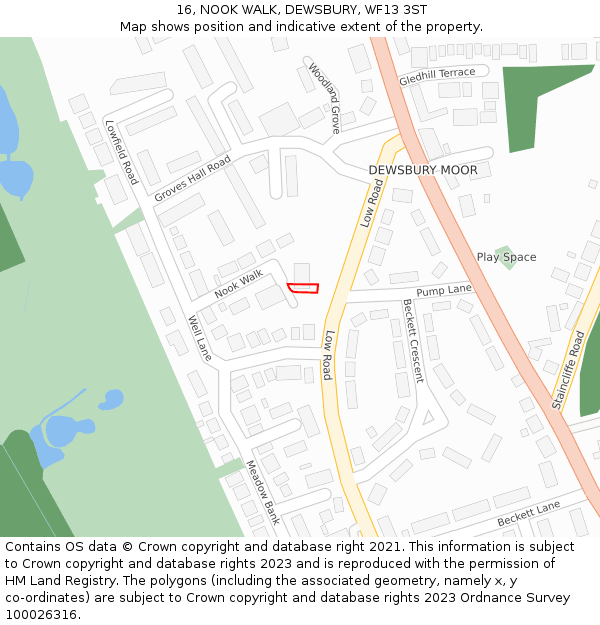 16, NOOK WALK, DEWSBURY, WF13 3ST: Location map and indicative extent of plot