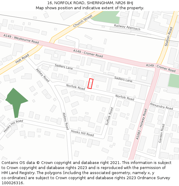 16, NORFOLK ROAD, SHERINGHAM, NR26 8HJ: Location map and indicative extent of plot