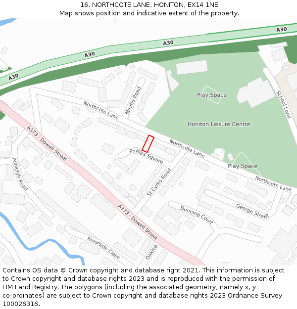 16, NORTHCOTE LANE, HONITON, EX14 1NE: Location map and indicative extent of plot