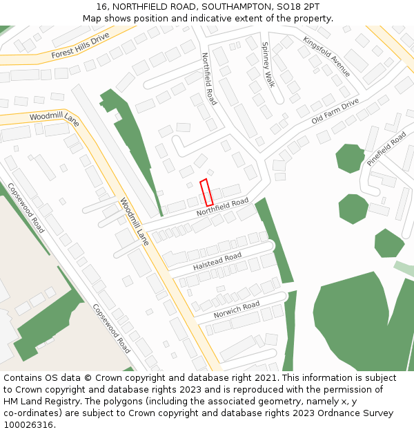 16, NORTHFIELD ROAD, SOUTHAMPTON, SO18 2PT: Location map and indicative extent of plot