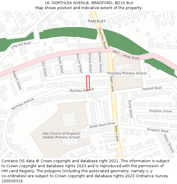 16, NORTHLEA AVENUE, BRADFORD, BD10 8LX: Location map and indicative extent of plot