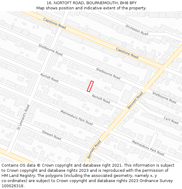 16, NORTOFT ROAD, BOURNEMOUTH, BH8 8PY: Location map and indicative extent of plot