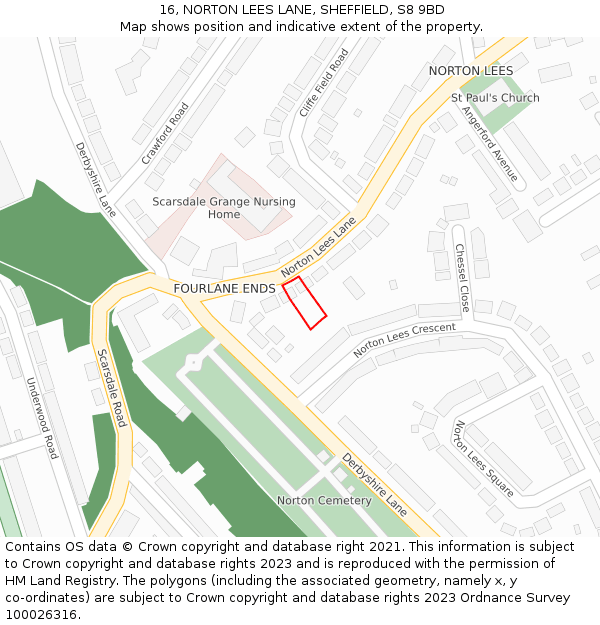 16, NORTON LEES LANE, SHEFFIELD, S8 9BD: Location map and indicative extent of plot