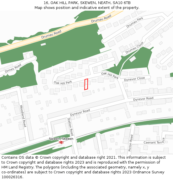16, OAK HILL PARK, SKEWEN, NEATH, SA10 6TB: Location map and indicative extent of plot