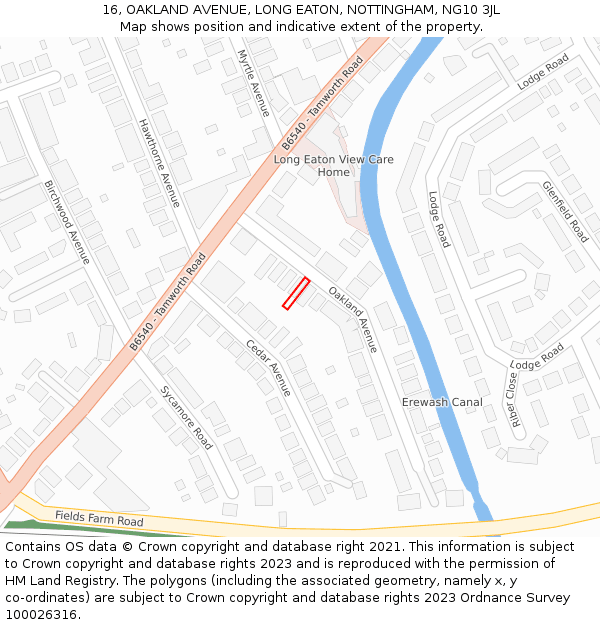 16, OAKLAND AVENUE, LONG EATON, NOTTINGHAM, NG10 3JL: Location map and indicative extent of plot