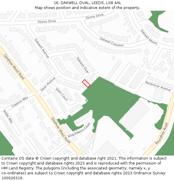 16, OAKWELL OVAL, LEEDS, LS8 4AL: Location map and indicative extent of plot