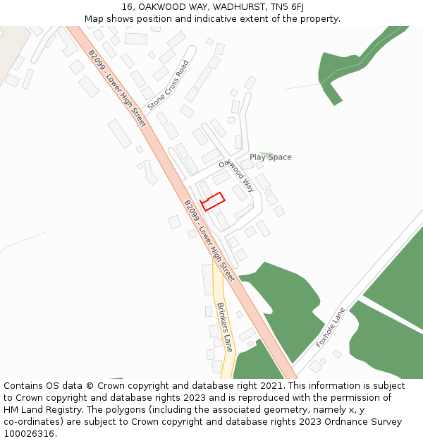 16, OAKWOOD WAY, WADHURST, TN5 6FJ: Location map and indicative extent of plot