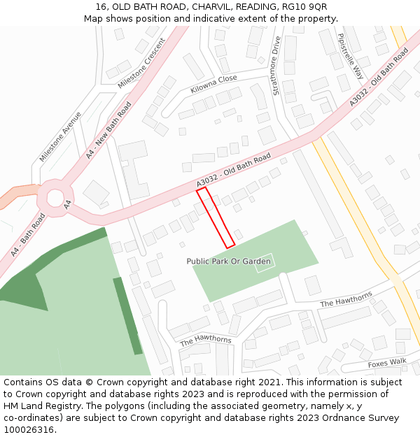 16, OLD BATH ROAD, CHARVIL, READING, RG10 9QR: Location map and indicative extent of plot