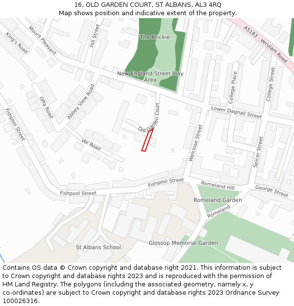 16, OLD GARDEN COURT, ST ALBANS, AL3 4RQ: Location map and indicative extent of plot