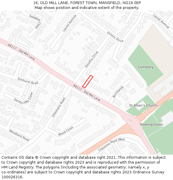 16, OLD MILL LANE, FOREST TOWN, MANSFIELD, NG19 0EP: Location map and indicative extent of plot