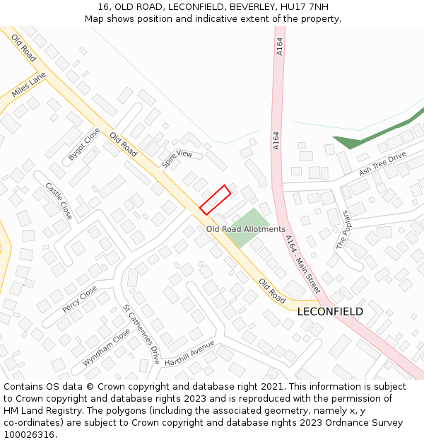 16, OLD ROAD, LECONFIELD, BEVERLEY, HU17 7NH: Location map and indicative extent of plot