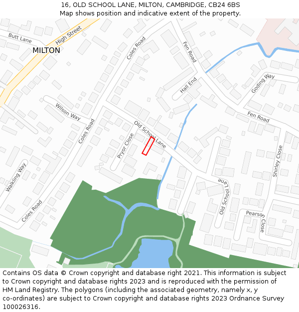 16, OLD SCHOOL LANE, MILTON, CAMBRIDGE, CB24 6BS: Location map and indicative extent of plot
