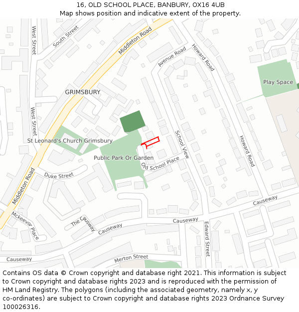 16, OLD SCHOOL PLACE, BANBURY, OX16 4UB: Location map and indicative extent of plot