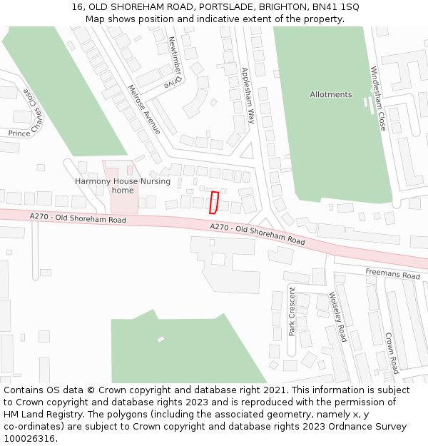 16, OLD SHOREHAM ROAD, PORTSLADE, BRIGHTON, BN41 1SQ: Location map and indicative extent of plot