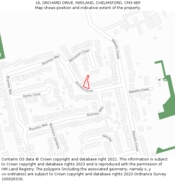 16, ORCHARD DRIVE, MAYLAND, CHELMSFORD, CM3 6EP: Location map and indicative extent of plot