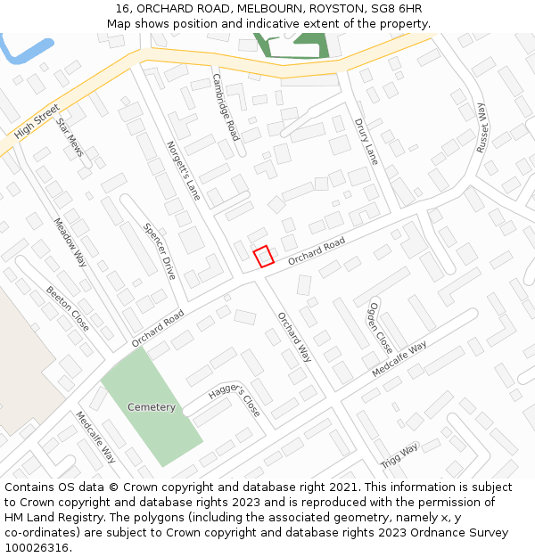 16, ORCHARD ROAD, MELBOURN, ROYSTON, SG8 6HR: Location map and indicative extent of plot
