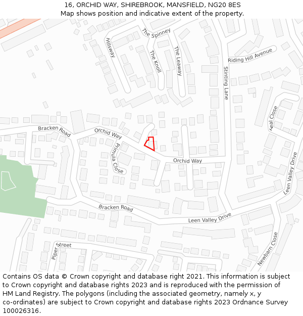 16, ORCHID WAY, SHIREBROOK, MANSFIELD, NG20 8ES: Location map and indicative extent of plot
