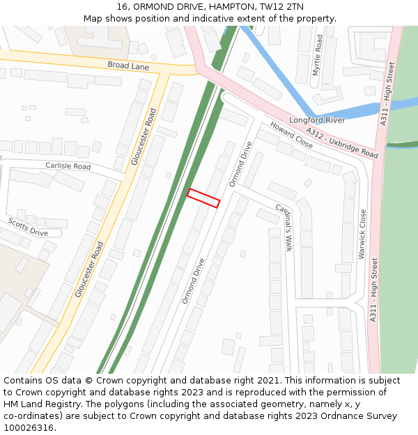 16, ORMOND DRIVE, HAMPTON, TW12 2TN: Location map and indicative extent of plot