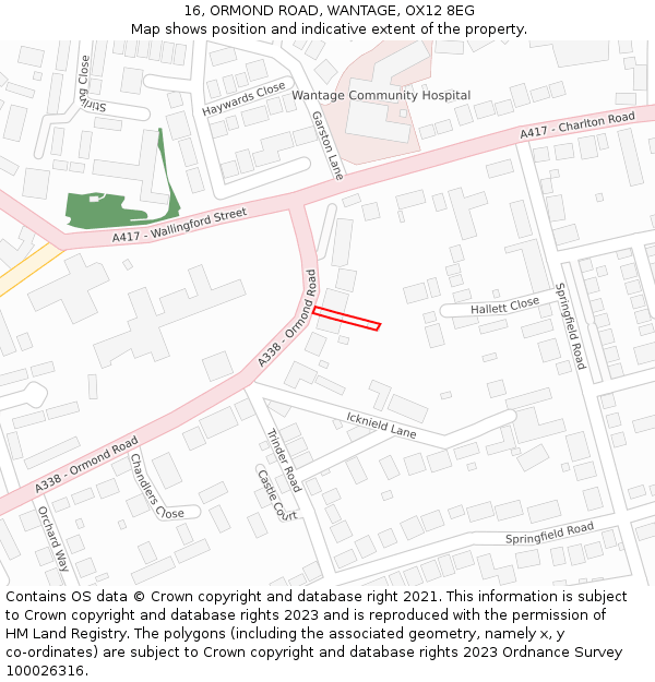 16, ORMOND ROAD, WANTAGE, OX12 8EG: Location map and indicative extent of plot