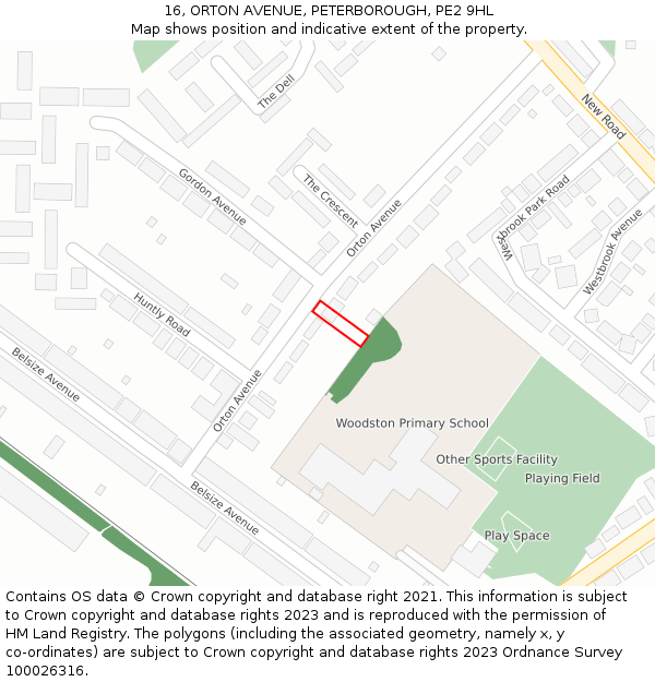 16, ORTON AVENUE, PETERBOROUGH, PE2 9HL: Location map and indicative extent of plot
